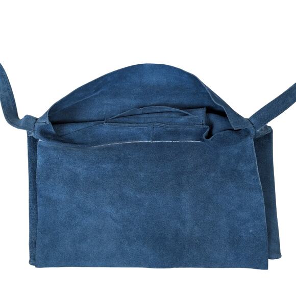 Pulicati Italian Suede Crossbody Bag Blue Slouchy Minimalist Purse Unconstructed - Picture 9 of 11
